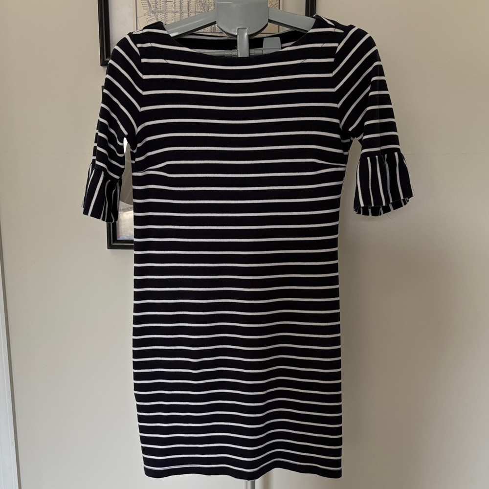 Talbots Navy and White Striped Dress, Size Small - Picture 2 of 3